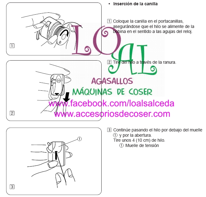 colocacion canilla en caja de bobina maquina de coser Alfa, Janome, ELna, Jiki 